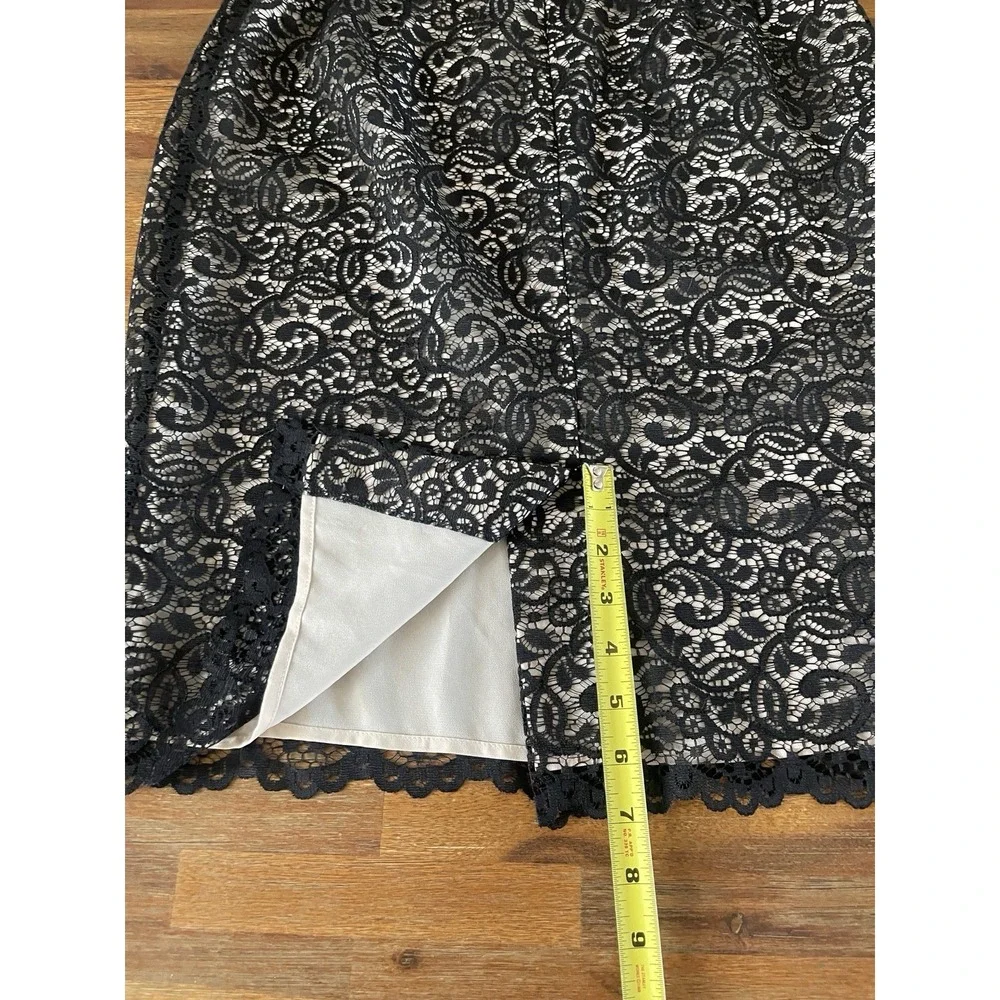 EMANUEL EMANUEL Ungaro Liberte Midi Skirt Womens 10/44 Black Lace Overlay‎ Zip